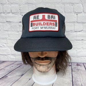 Vintage Trucker Hat Mesh Cap Snapback Black RE BRI Builders Fort McMurray OSFA